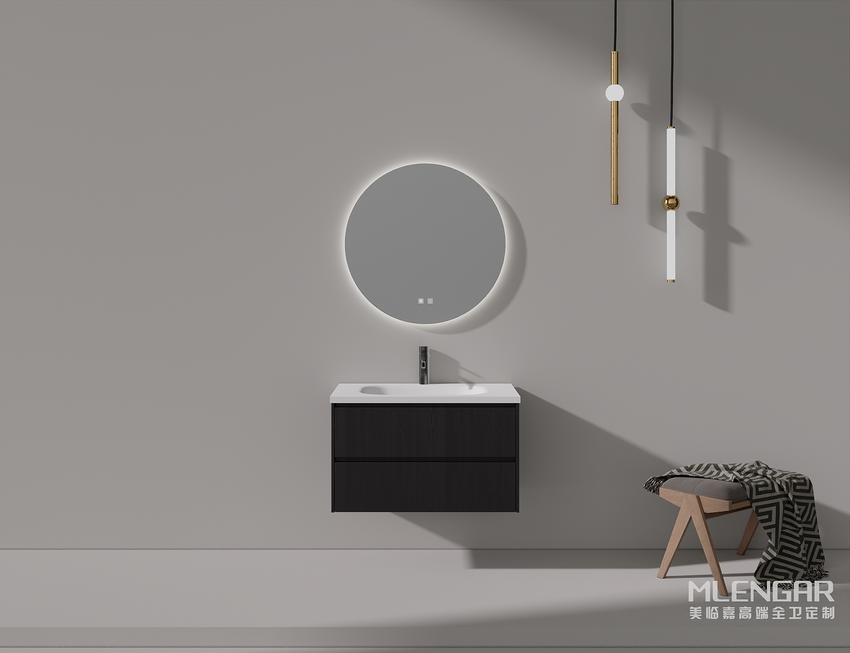 003MLENGAR Floating Bathroom Vanity with LED Round Mirror
