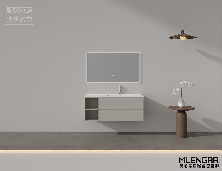 0006MLENGAR Floating Bathroom Vanity with LED Mirror &amp; Open Shelves