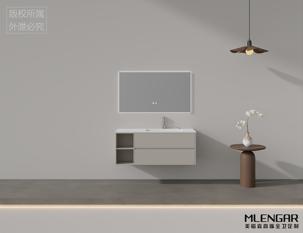 0006MLENGAR Floating Bathroom Vanity with LED Mirror &amp; Open Shelves