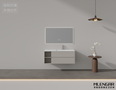 0006MLENGAR Floating Bathroom Vanity with LED Mirror &amp; Open Shelves
