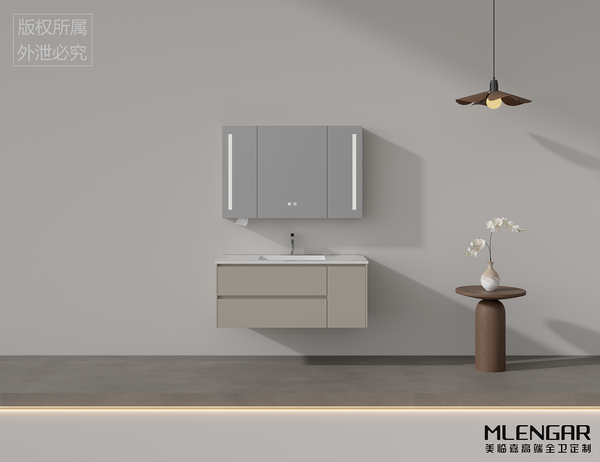 0007MLENGAR Floating Bathroom Vanity with LED Side-Lit Medicine Cabinet & Marble Countertop