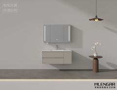 0007MLENGAR Floating Bathroom Vanity with LED Side-Lit Medicine Cabinet & Marble Countertop