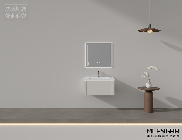 0008MLENGAR Small Floating Bathroom Vanity with LED Square Mirror