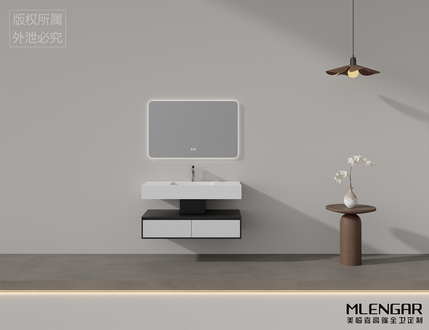 0009MLENGAR Two-Tier Floating Bathroom Vanity with LED Backlit Mirror