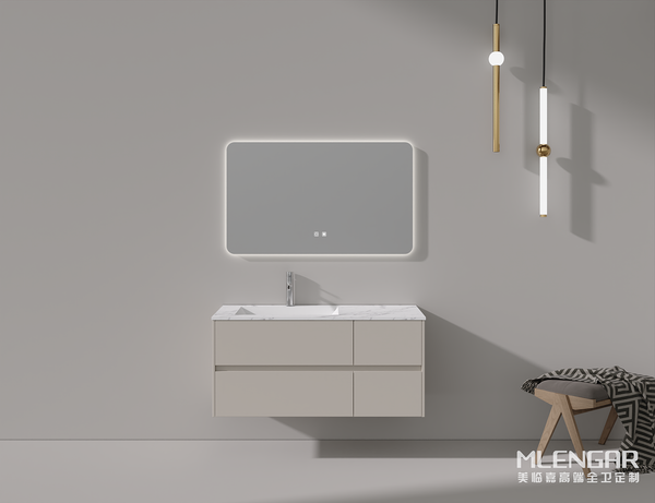 0010MLENGAR Floating Bathroom Vanity with LED Backlit Mirror & Marble Countertop