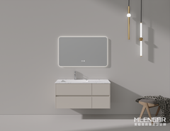 0010MLENGAR Floating Bathroom Vanity with LED Backlit Mirror & Marble Countertop