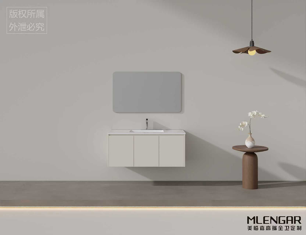 0012MLENGAR Floating Bathroom Vanity with Rounded Mirror & Marble Countertop