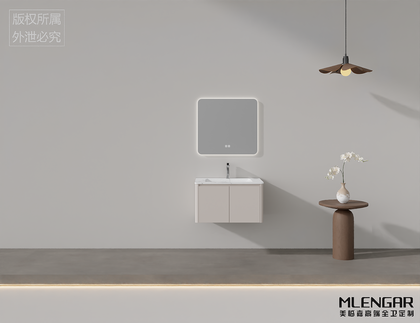 0020MLENGAR Compact Floating Bathroom Vanity with Square LED Mirror & Marble Countertop