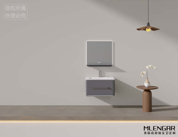 0024MLENGAR Compact Dark Gray Floating Bathroom Vanity with LED Medicine Cabinet