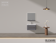 0024MLENGAR Compact Dark Gray Floating Bathroom Vanity with LED Medicine Cabinet