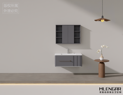 0025MLENGAR Dark Gray Floating Bathroom Vanity with Open Shelf Medicine Cabinet