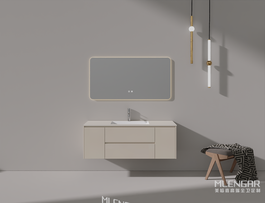 0027MLENGAR Beige Floating Bathroom Vanity with LED Backlit Mirror