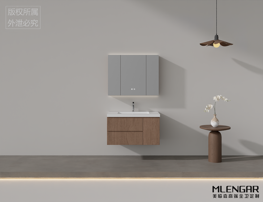 0030MLENGAR Luxury Marble Floating Bathroom Vanity with Round LED Mirror