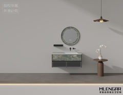 0031MLENGAR Luxury Marble Floating Bathroom Vanity with Round LED Mirror