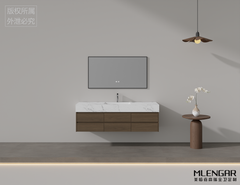 0032MLENGAR Large Wood-Grain Floating Bathroom Vanity with Marble Countertop & LED Mirror