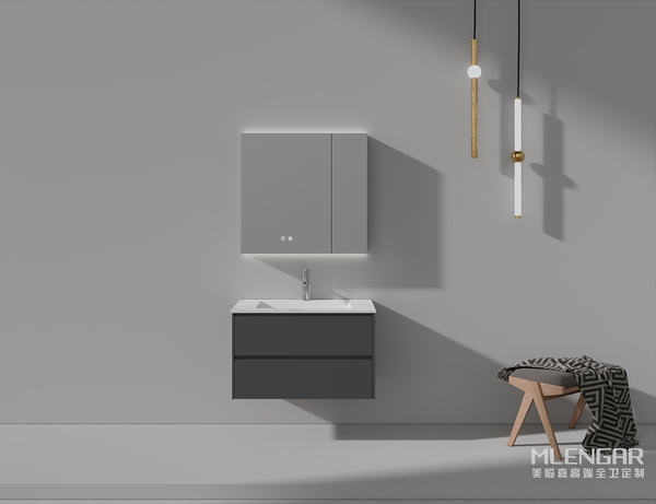 0037MLENGAR Dark Gray Floating Bathroom Vanity with LED Medicine Cabinet