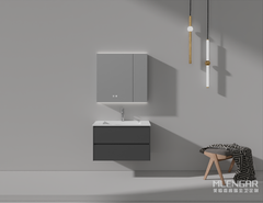 0037MLENGAR Dark Gray Floating Bathroom Vanity with LED Medicine Cabinet
