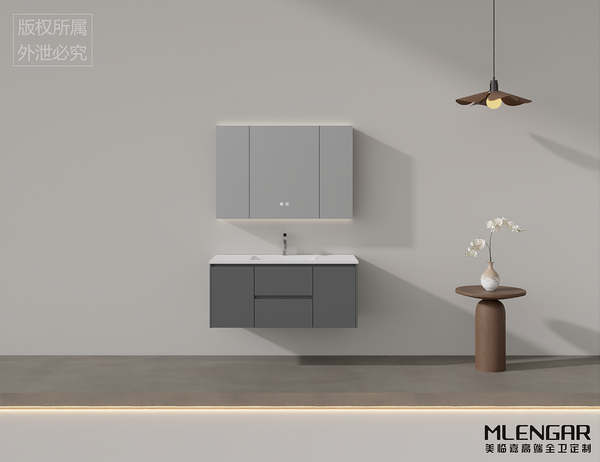0040MLENGAR Dark Gray Floating Bathroom Vanity with LED Medicine Cabinet