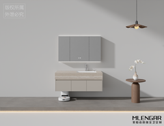0041MLENGAR Travertine Top Floating Bathroom Vanity with LED Medicine Cabinet