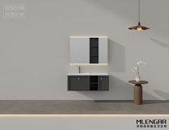 0063MLENGAR Dark Gray Floating Bathroom Vanity with LED Mirror Cabinet & Open Shelves
