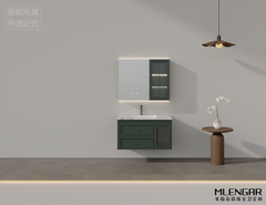 0066MLENGAR Dark Green Floating Bathroom Vanity with LED Mirror Cabinet & Marble Top
