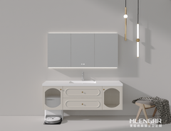 0089MLENGAR Modern Cream Floating Bathroom Vanity with LED Mirror Cabinet & Smart Storage