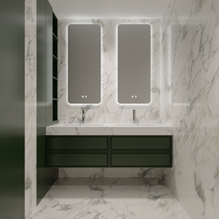 0093MLENGAR Modern Dark Green Floating Double Sink Vanity with LED Mirrors & Marble Top