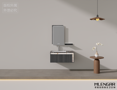 0095MLENGAR Modern Dark Wood Floating Bathroom Vanity with LED Mirror & Marble Sink