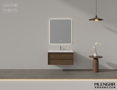 0100MLENGAR Walnut Floating Bathroom Vanity with LED Mirror & Integrated Sink