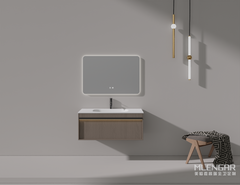 103MLENGAR Modern Gray Wood Floating Bathroom Vanity with LED Mirror & Integrated Sink
