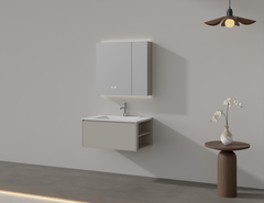 106MLENGAR Modern Light Gray Floating Bathroom Vanity with LED Mirror Cabinet & Integrated Sink