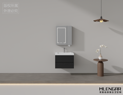 108 MLENGAR Modern Black Wood Floating Bathroom Vanity with LED Mirror Cabinet & Integrated Sink