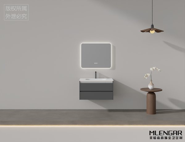 109MLENGAR Modern Dark Gray Floating Bathroom Vanity with LED Mirror & Integrated Sink