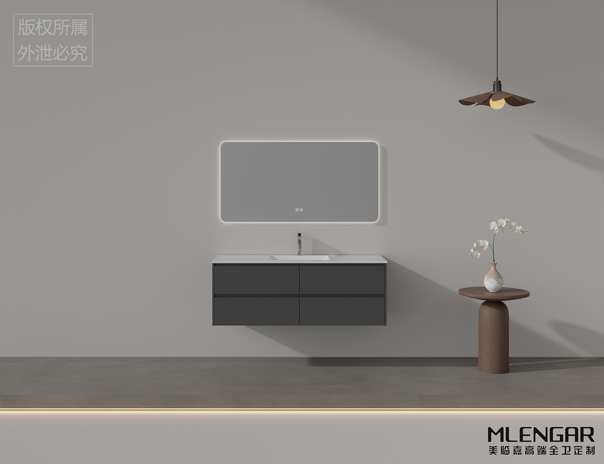 110MLENGAR Modern Dark Gray Floating Bathroom Vanity with LED Mirror & Integrated Sink