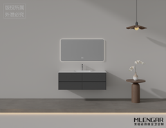 110MLENGAR Modern Dark Gray Floating Bathroom Vanity with LED Mirror & Integrated Sink