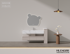114MLENGAR Cute Bear LED Bathroom Vanity with Marble Countertop & Open Shelf