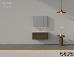 0054Modern Rattan Wood Floating Bathroom Vanity with LED Medicine Cabinet