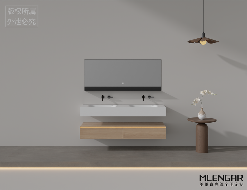 0088MLENGAR Modern Floating Double Sink Bathroom Vanity with LED Mirror & Lighted Cabinet