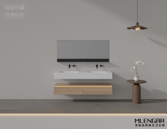 0088MLENGAR Modern Floating Double Sink Bathroom Vanity with LED Mirror & Lighted Cabinet
