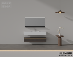 0099MLENGAR Modern Dark Wood Floating Bathroom Vanity with LED Mirror & Integrated Sink
